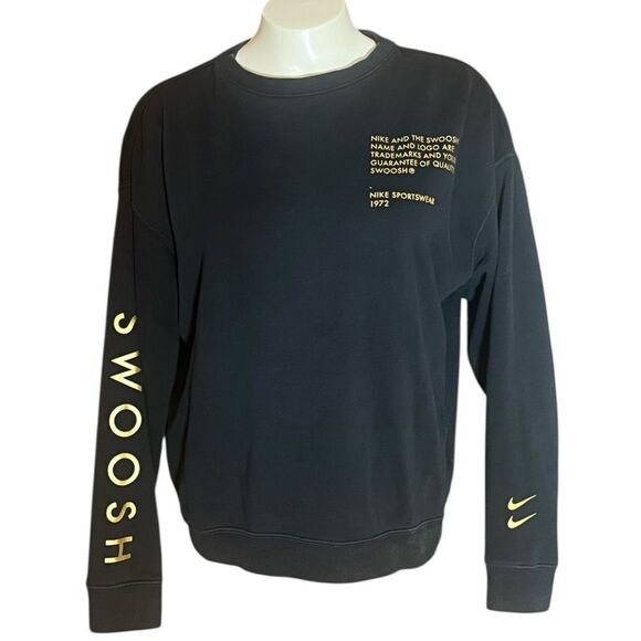 Nike Crew Neck Woman’s Black & Gold Swoosh Vintage Crewneck Sweatshirt - Picture 1 of 6